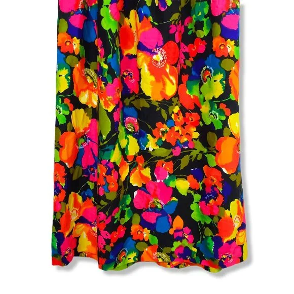 Vintage 60's/70's Vibrant Multicolored Floral Print A-line Maxi Skirt Large - Picture 3 of 8